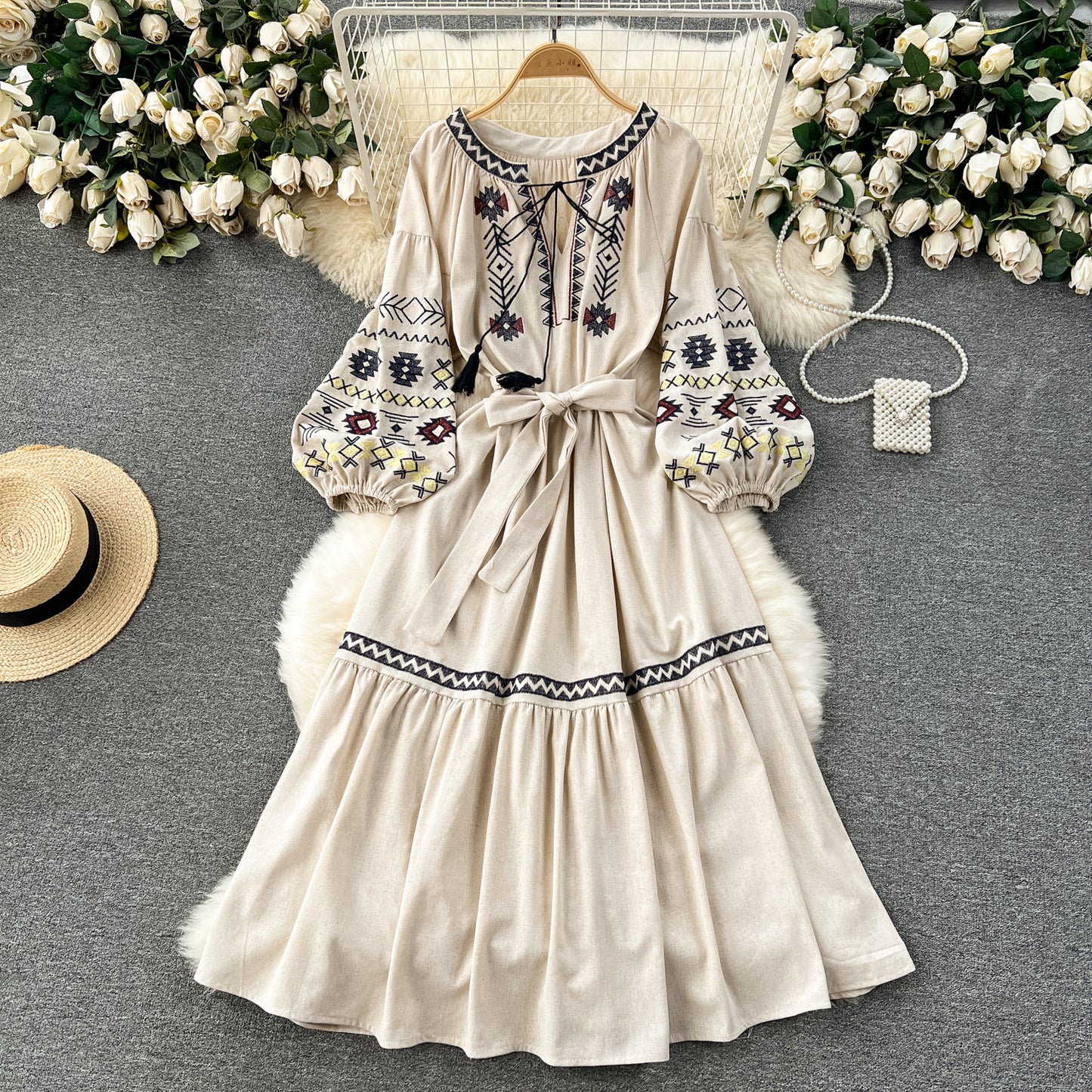 Holiday style dress outfit sweet and stylish embroidery loose waist long skirt R2331