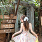 Holiday girl waist suspender lace floral dress beautiful summer skirt R3911