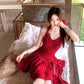 Summer waist slimming temperament red floral holiday halter neck slim dress for women R3914