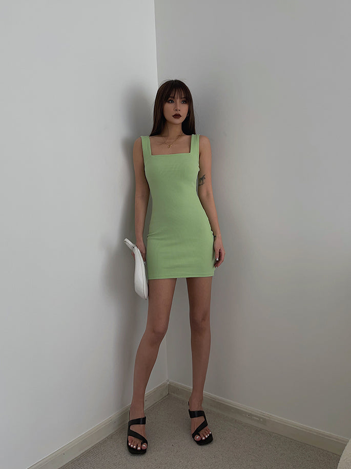 Square neck wide straps vest dress waist slimming dress sexy hip skirt summer R3092