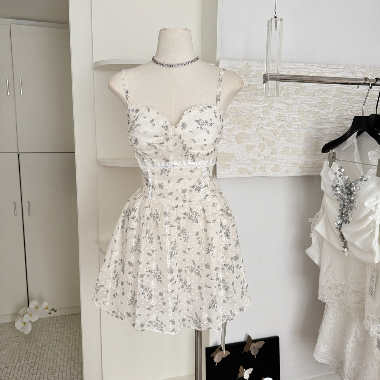 Ballet apricot floral suspender dress gentle short skirt R2116