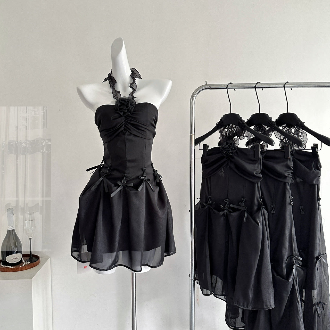 Summer style one dress three wear pure desire slim heavy bow suspender dress R2114