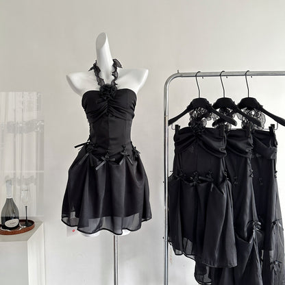 Summer style one dress three wear pure desire slim heavy bow suspender dress R2114
