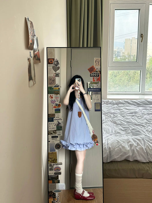 Gentle and sweet style vest dress beautiful loose A-line short skirt R0827