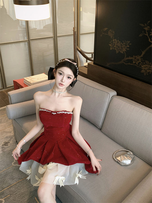 Birthday party small dress skirt high-end niche princess skirt tutu skirt red tube top dress R1814
