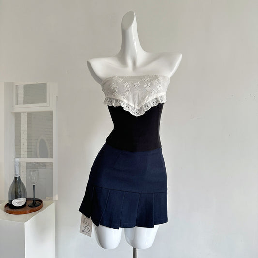 Sweet Ou Lace Straps Pure Desire Style Fishbone Shaping Tube Top R2061