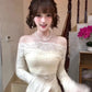 Gentle style lace one-shoulder dress beautiful waist slim hip skirt 2025 new R0855