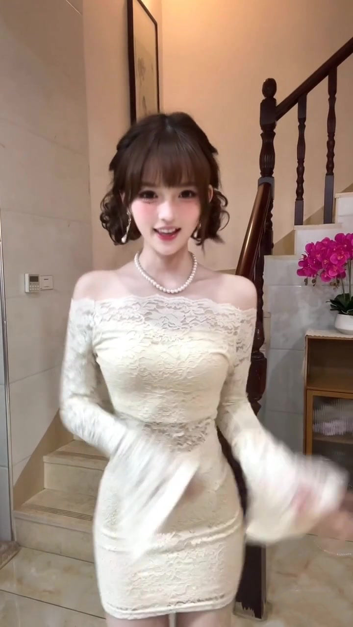 Gentle style lace one-shoulder dress beautiful waist slim hip skirt 2025 new R0855