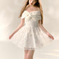 White one-shoulder dress knitted splicing sequined tutu skirt R5172