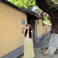 Summer skirt beautiful waist A-line long skirt yellow gradient floral dress R0837