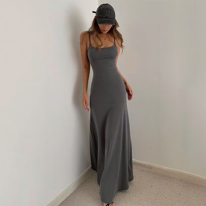 Simple temperament suspender long skirt super A figure waistline sexy hot girl dress R3030