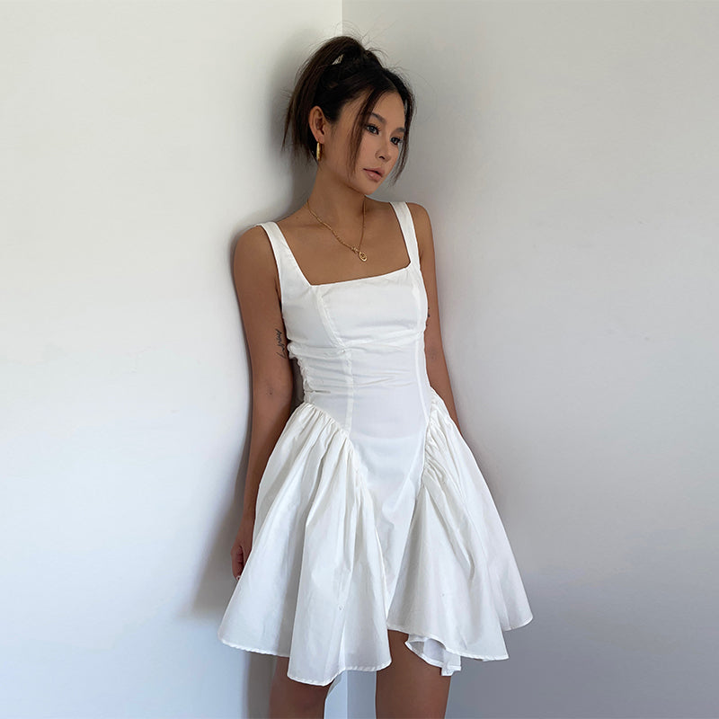 French romantic butterfly backless dress for women new square neck waist tie skirt R3039