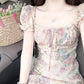 Beautiful puff sleeve floral dress gentle style temperament long skirt R0761