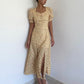 New French style sweet or salty square collar slit yellow floral dress women's summer long skirt R3091