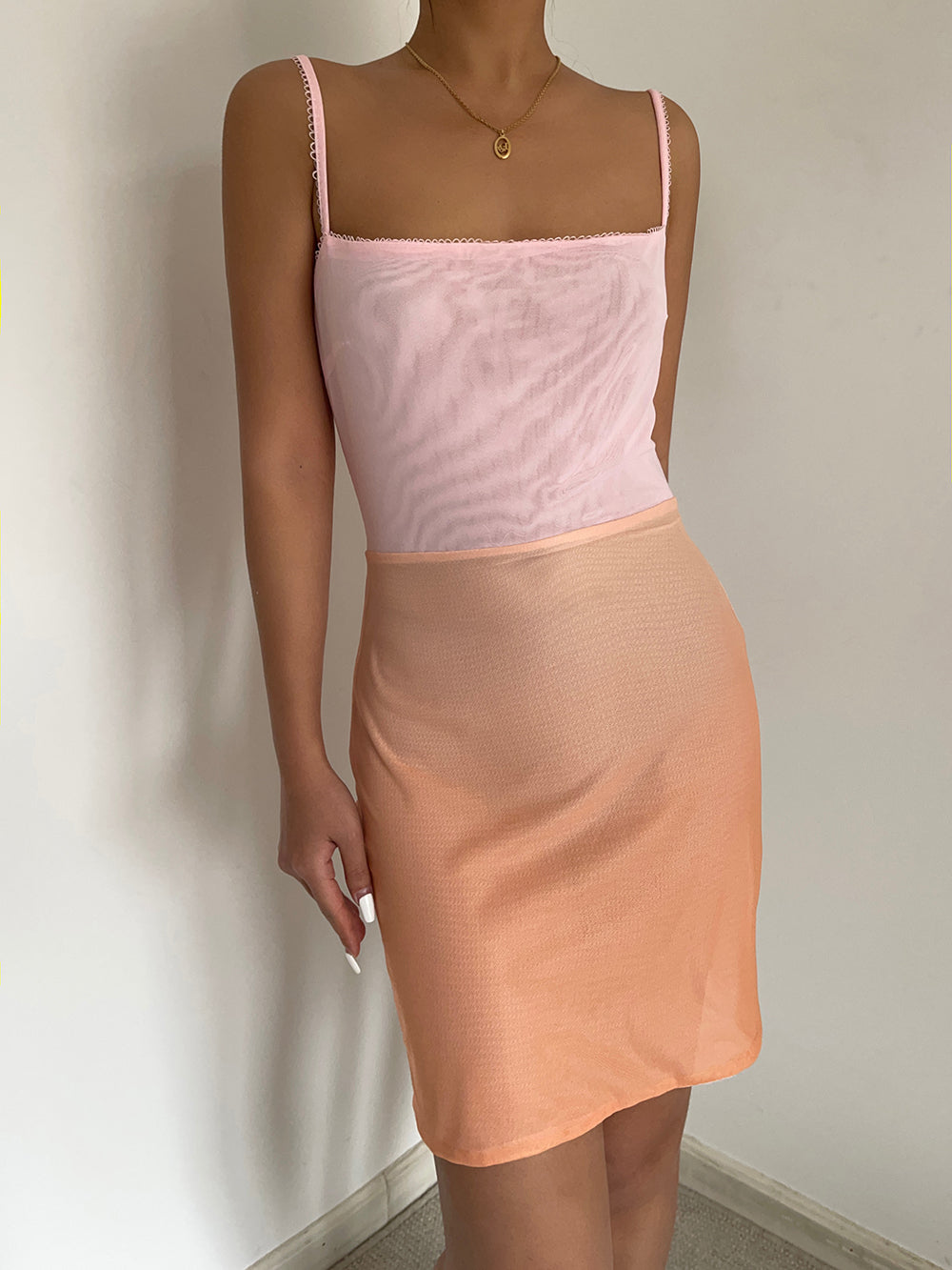 European and American gradient color stitching suspender dress slim fit hip-wrapped short skirt for women R3082