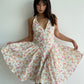 French pastoral style retro V-neck small floral print halter dress sexy backless puffy short skirt R3087