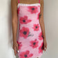 New style niche mesh flower print lace splicing suspender dress short skirt sexy pink R3088