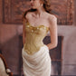 French retro palace fishbone slimming bra gold tube top waist top homecoming dress R5115