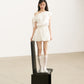 White French hollow flower off-shoulder dress with bow tie design and waist skirt R5131