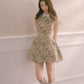 Rose Oil Painting Shirt Collar Sleeveless Dress Qianjinfeng Puffy Slim Waist Vest Dress R5134
