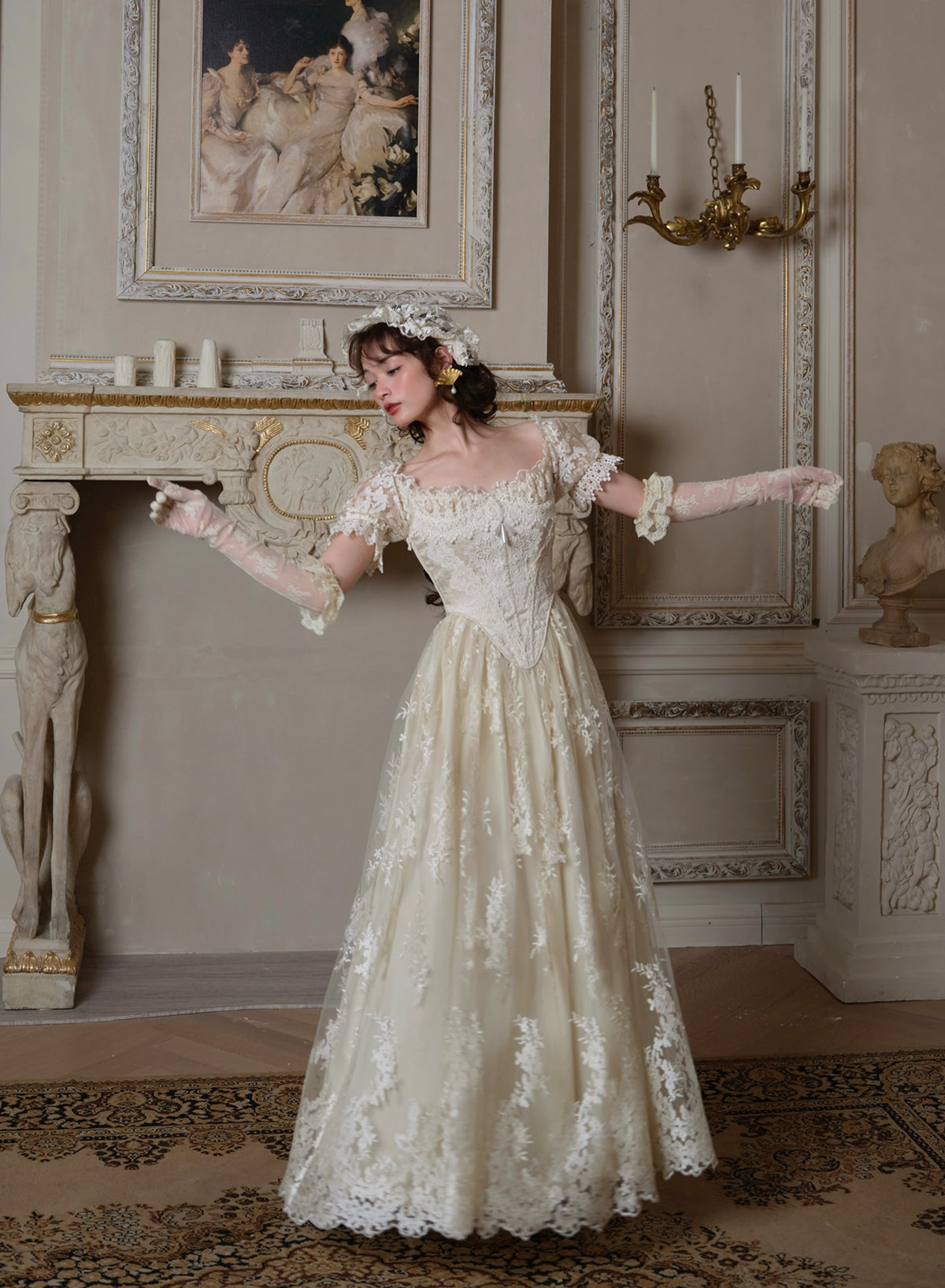 French retro palace heavy collection lace fishbone dress dress homecoming dress R5120