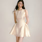 Beige glossy satin 3D handmade pearl princess skirt puffy dress R5133