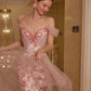 French fairy dress mesh satin printed fishbone dress evening gown dress homecoming dress R5117