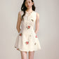 Beige 3D Flower Embroidered Sleeveless Dress with Lace-up Ruffles and Slim Waist Vest Dress R5135