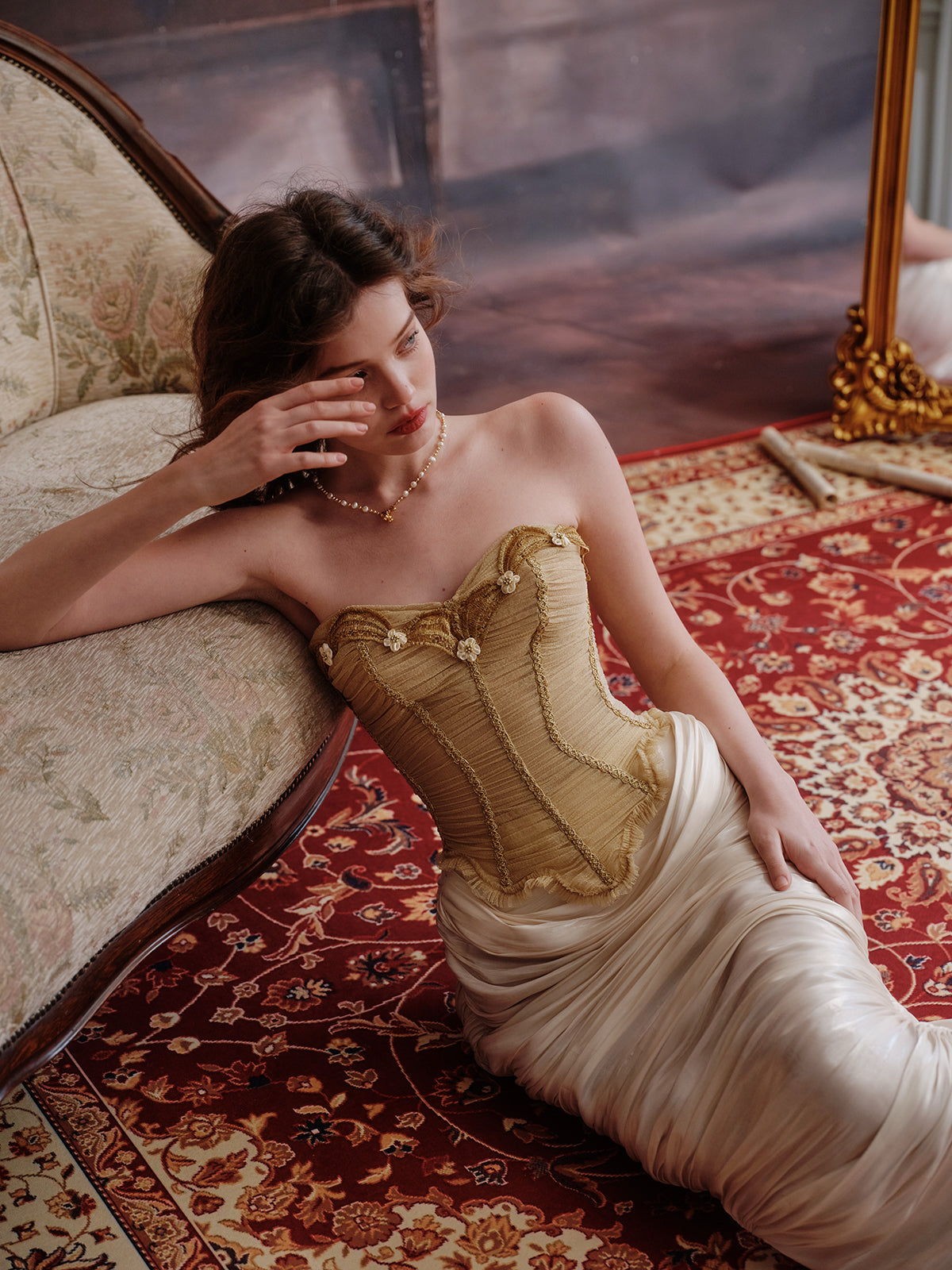 French retro palace fishbone slimming bra gold tube top waist top homecoming dress R5115