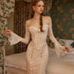 Design heavy retro French lace pearl palace fishbone dress homecoming dress R5125