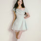 Mint green one-shoulder dress Qianjinfeng niche design unique beautiful waist skirt R5128
