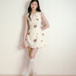Beige 3D Flower Embroidered Sleeveless Dress with Lace-up Ruffles and Slim Waist Vest Dress R5135