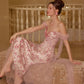 French fairy dress mesh satin printed fishbone dress evening gown dress homecoming dress R5117