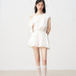 White French hollow flower off-shoulder dress with bow tie design and waist skirt R5131
