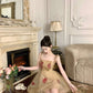 Gentle temperament mesh floral sling dress unique waist fluffy flower bud skirt R0494