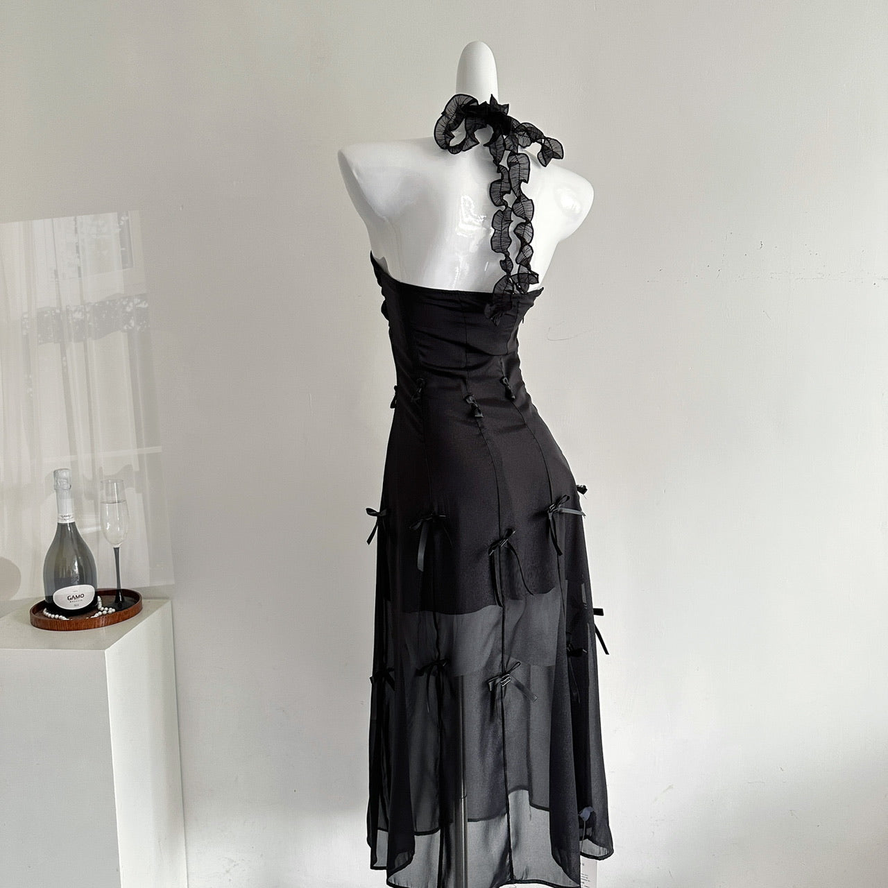 Summer style one dress three wear pure desire slim heavy bow suspender dress R2114