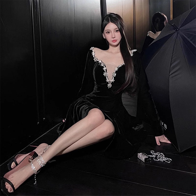 Birthday party dress high-end niche temperament sexy v-neck dress R1787