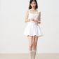 White satin retro princess dress bow waist A-line puffy skirt R5205