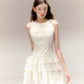 Satin Halter Neck Dress Three-Dimensional Pearl Three-Layer Cake Skirt R5207