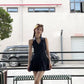 Hot girl halter neck dress chic waist a-line pleated short skirt R0583
