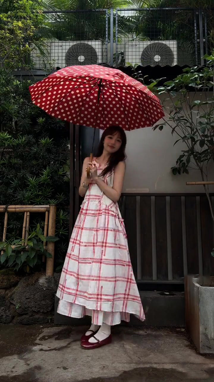 Pink plaid sleeveless dress beautiful age-reducing loose A-line vest dress R0585