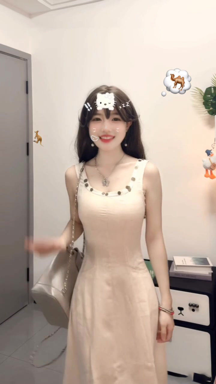 White sleeveless vest dress gentle style waist slim hip skirt R0589