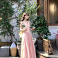 Pink V-neck vest dress with elegant waist and beautiful small skirt R0584
