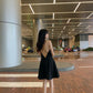 Vacation travel outfit sexy backless suspender dress ins super hot little black dress R1498