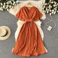 French slim fit long holiday style chiffon pleated maxi dress temperament V-neck dress R2353
