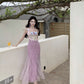 Beautiful little skirt purple flower sling dress beautiful waist hip skirt R0656