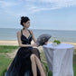 Holiday halter dress with open back for seaside travel wear beach skirt atmosphere R1569