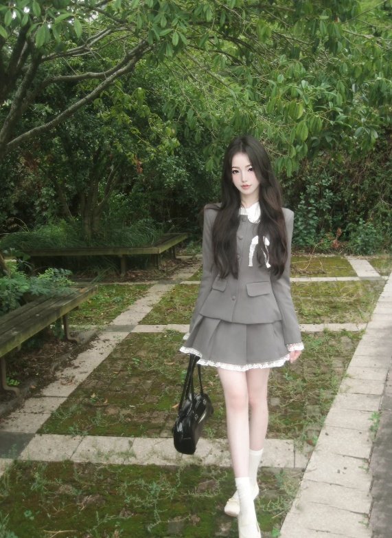 French gentle college style dress suit skirt fake two-piece suit jacket skirt R1651