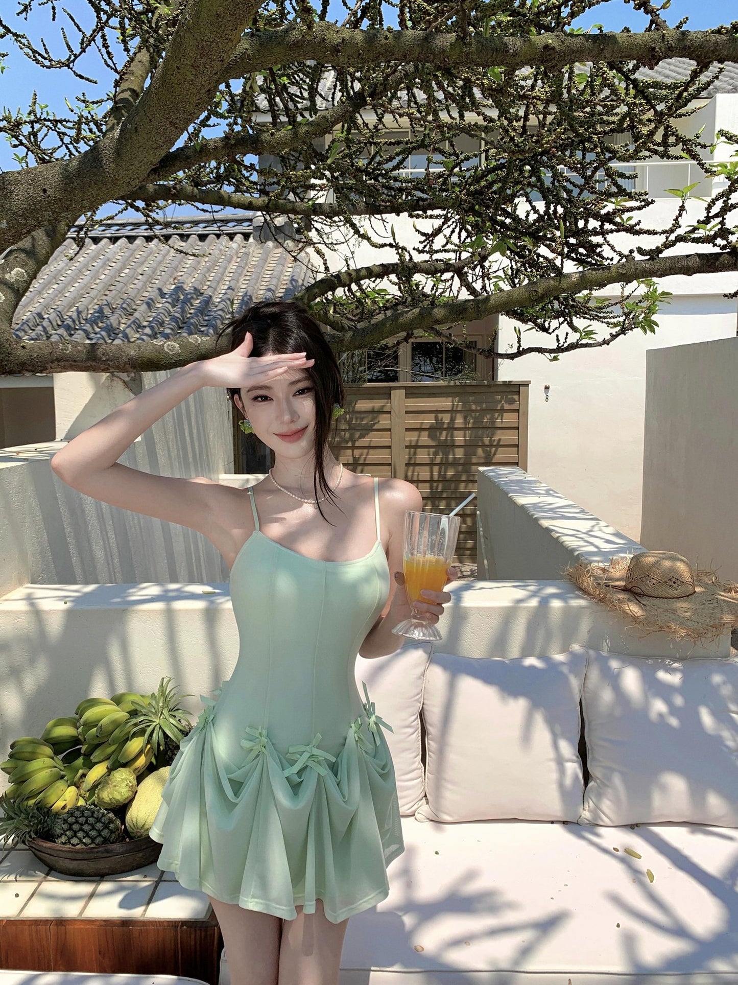 One dress multiple wear mint green suspender dress unique beautiful skirt R0532