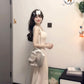 White sleeveless vest dress gentle style waist slim hip skirt R0589